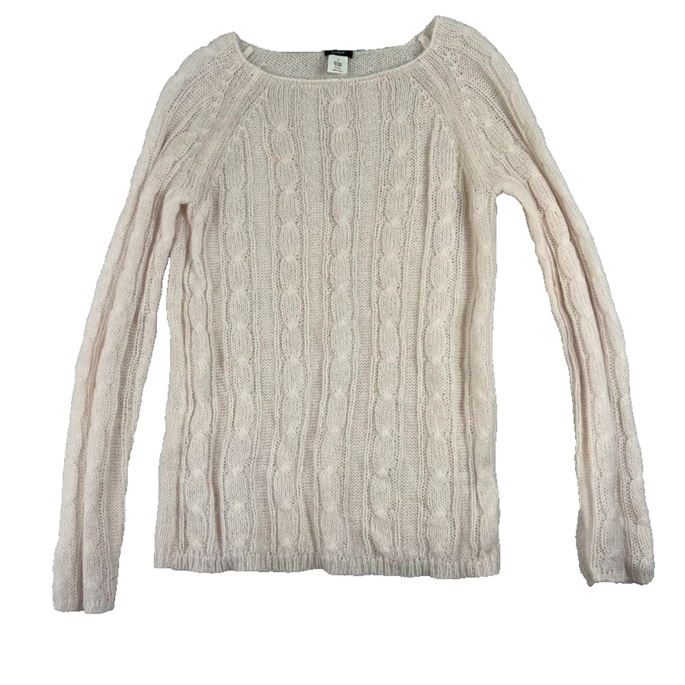 J. Crew Pullover Sweater Women Small Pale Pink Cable Knit Mohair Blend